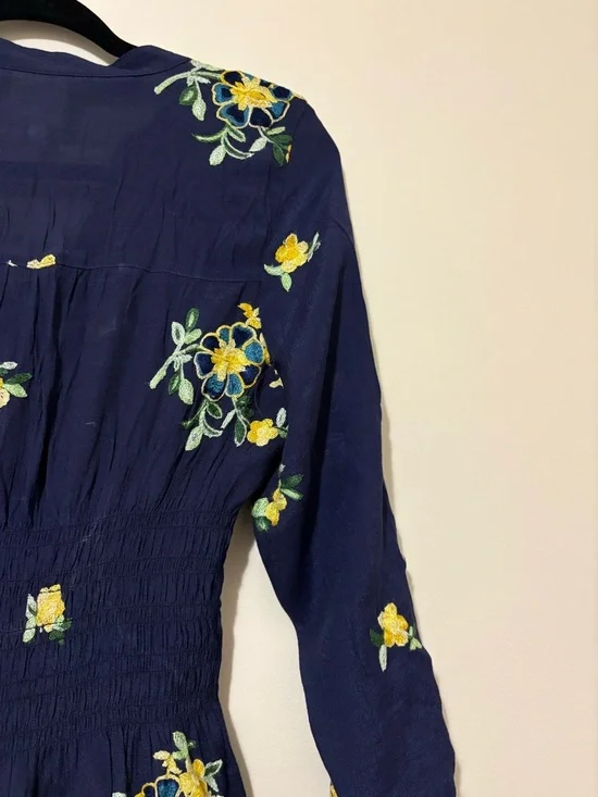 Fig and flower by Anthropologie Navy Maxi Dress with Floral Embroidery Size M - Picture 14 of 16